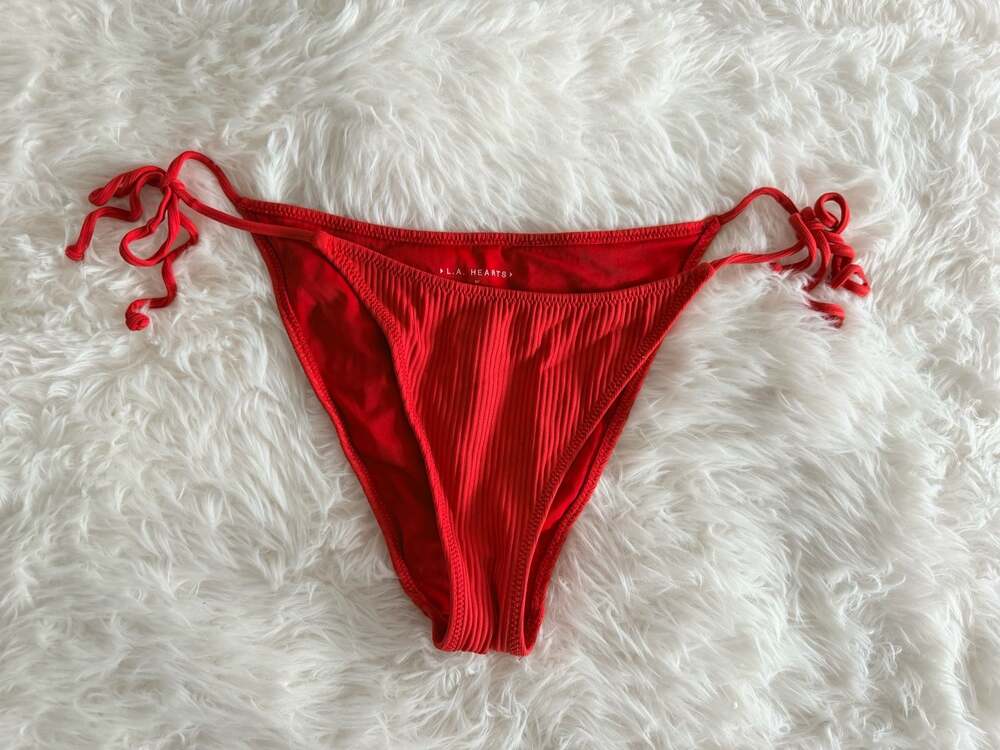 L.A. Hearts by PacSun Red Ribbed Tie-Side Bikini Bottom Size M